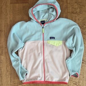 Patagonia Kids Mint and Cream Fleece Hoodie